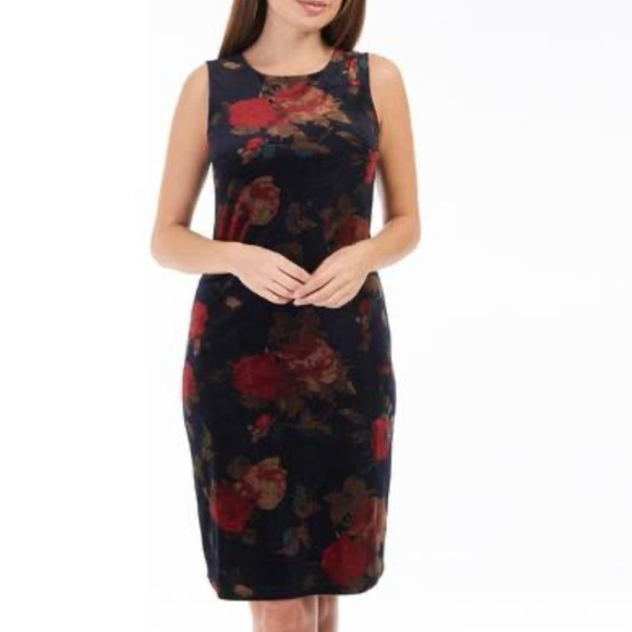Solo Navy Floral Print Velvet Dress, Size 14 - Picture 2 of 12